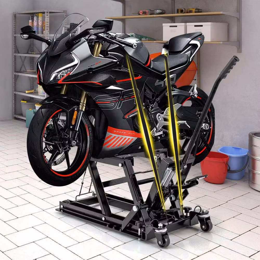 Gymax Hydraulic Motorcycle Lift Jack with 4 Wheels, Black, 680kg Capacity – 5