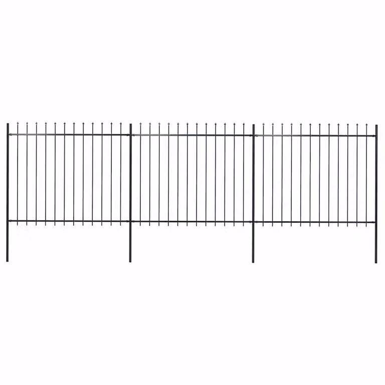 Berkfield Home Elegant Spear Top Garden Fence, Powder-Coated Steel, Black, W: 5.1 m, H: 1.5 m