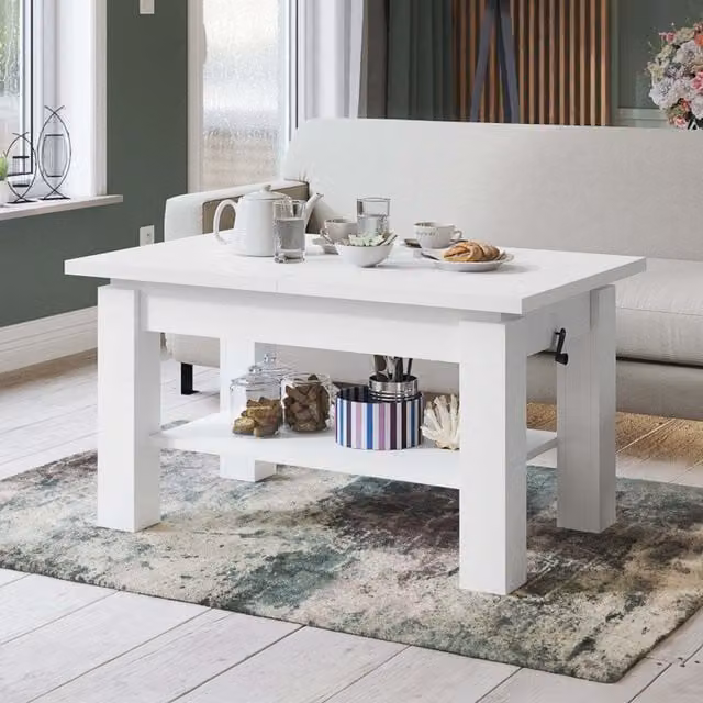 Heze Furniture Astoria 2 in 1 Extending Coffee and Dining Table, White, W: 110 cm, Extends to 150 cm