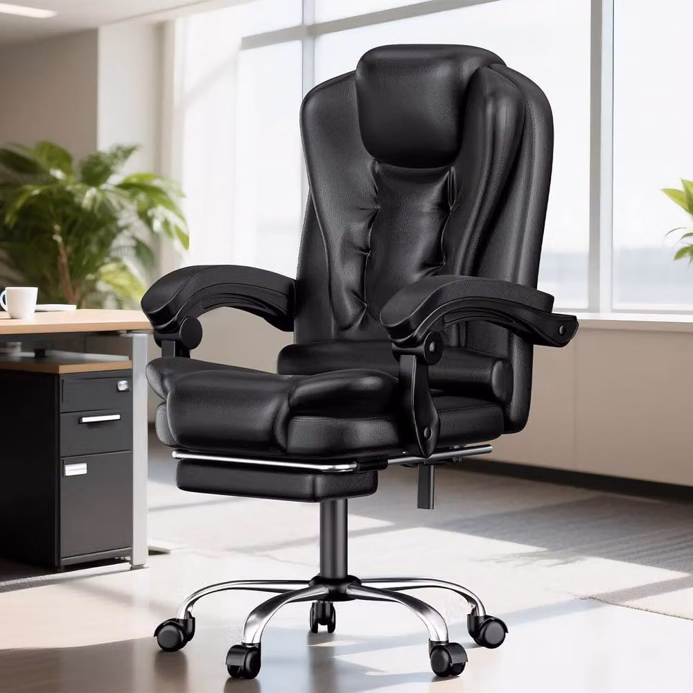 Gartistgo Executive Swivel Recliner Chair in Black PU Leather with Footrest and Headrest – 6