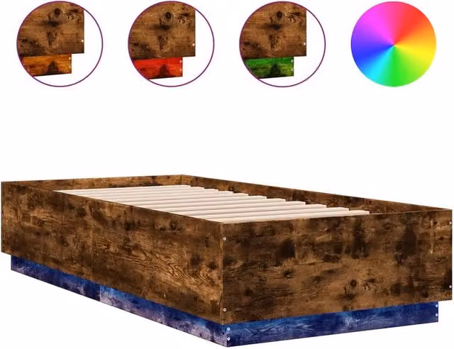 Berkfield Home Modern Bed Frame with LED Under-Bed Lighting and USB Charging Port in Smoked Oak Brown, W/D/H: 90 x 200 cm – 1