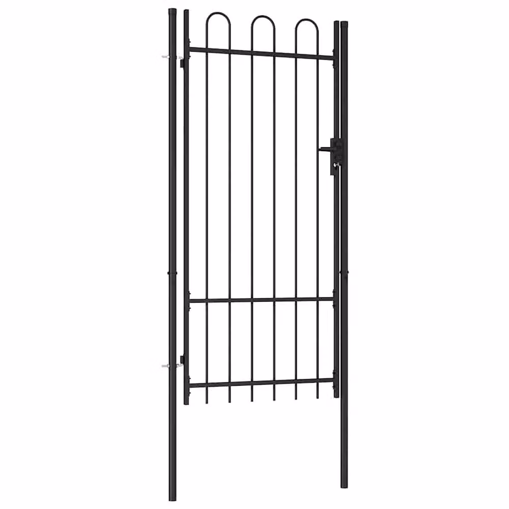 Berkfield Home Single Door Arched Top Steel Fence Gate, Black, W: 1 m, H: 2 m – 2