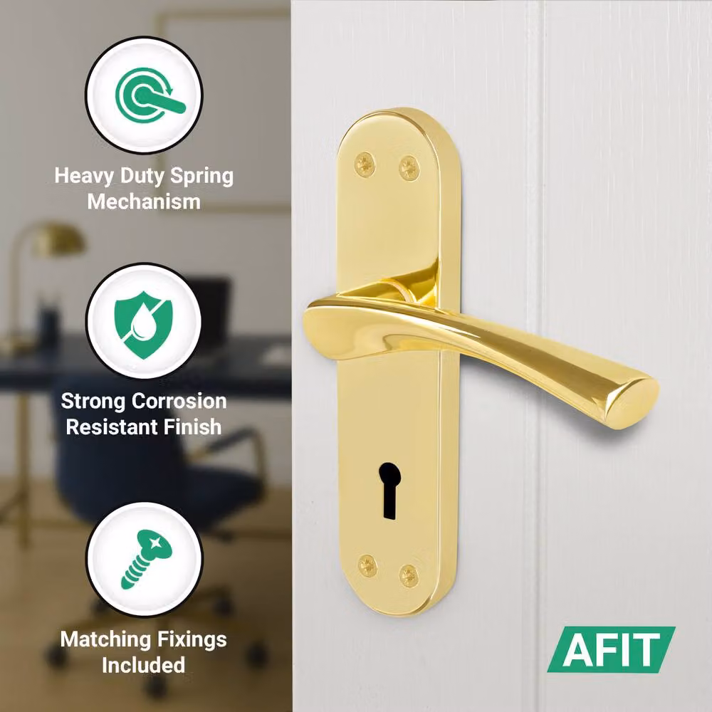 AFIT Polished Brass Twist Handle Sashlock Escutcheon and Hinges Set in Gold, W/D/H: 15 x 15 x 1.5 cm – 2