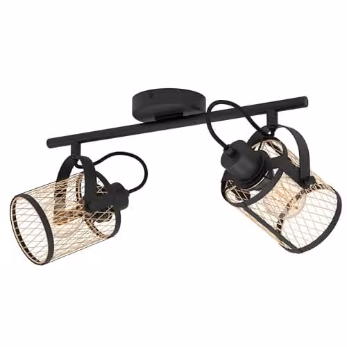 Eglo Dellow Industrial 2-Light Ceiling Lamp with Adjustable Spot Bar in Black and Gold/Brass