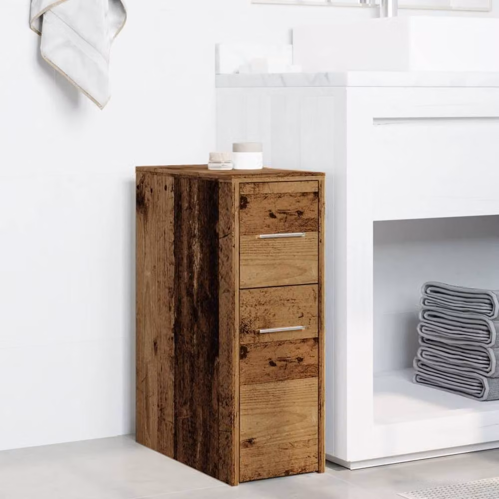 Berkfield Home Narrow Freestanding Bathroom Cupboard with Wheels in Brown Old Wood – 3