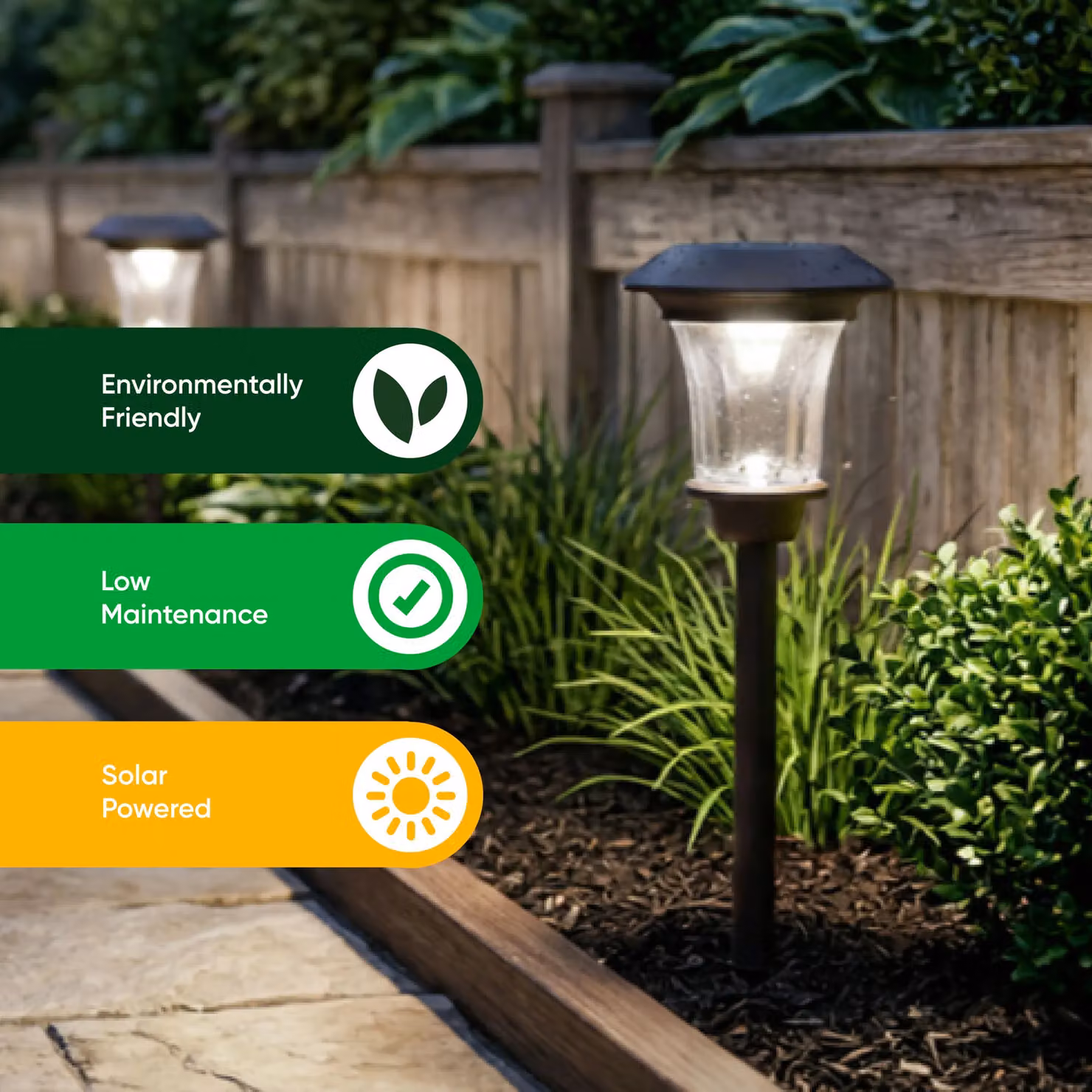 Gardenwize Pack of 4 Solar LED Metal Pathway Stake Lights in Black with Warm White Light and Dusk Sensor – 4