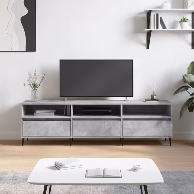 Berkfield Home Modern TV Cabinet in Concrete Grey, W/D/H: 150 x 30 x 44.5 cm