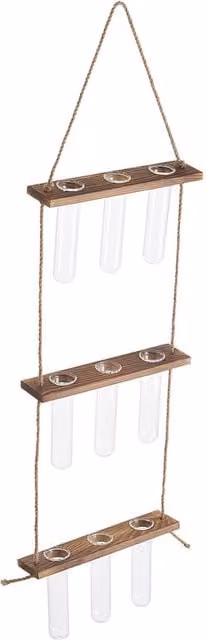 Livingandhome 3-Tier Hanging Glass and Wood Plant Propagation Station in Brown and Yellow