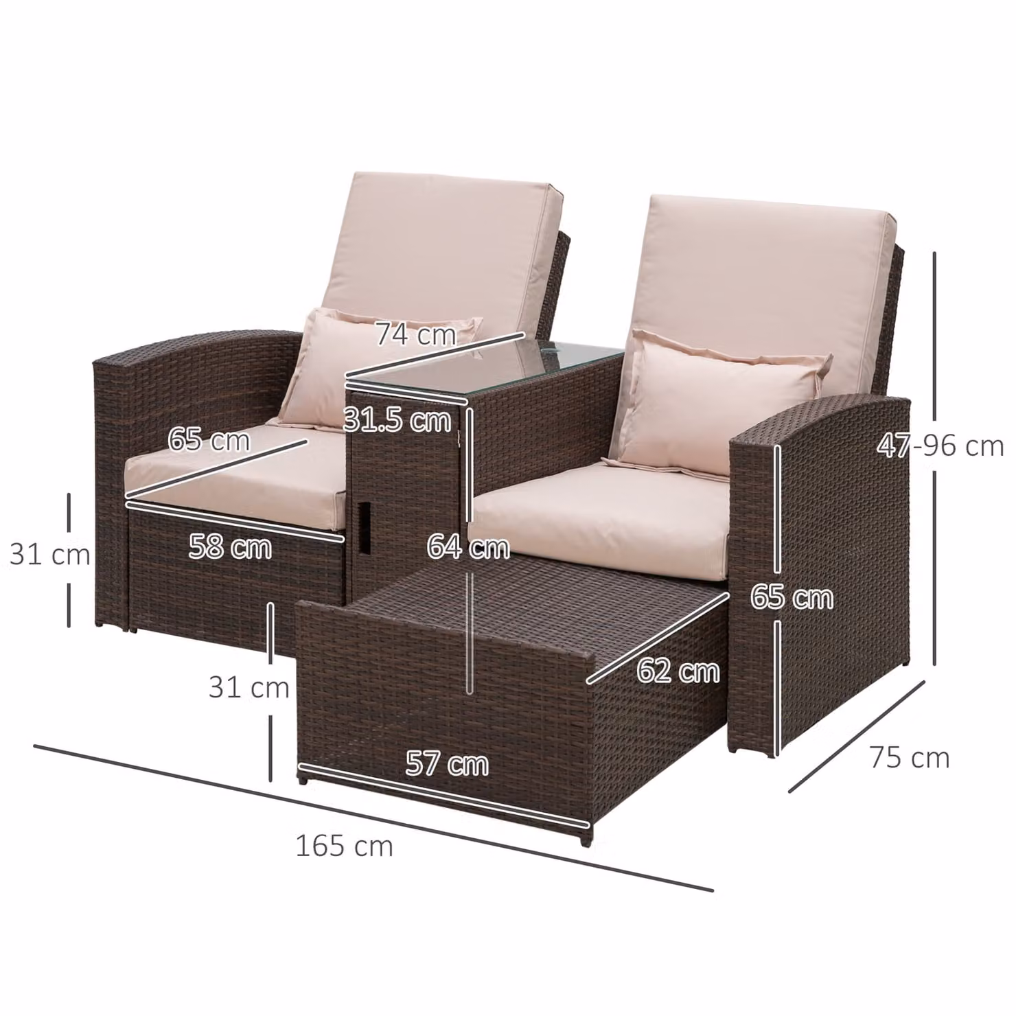 Outsunny Brown Rattan Garden Sofa Lounger Set for Terrace and Garden – 3
