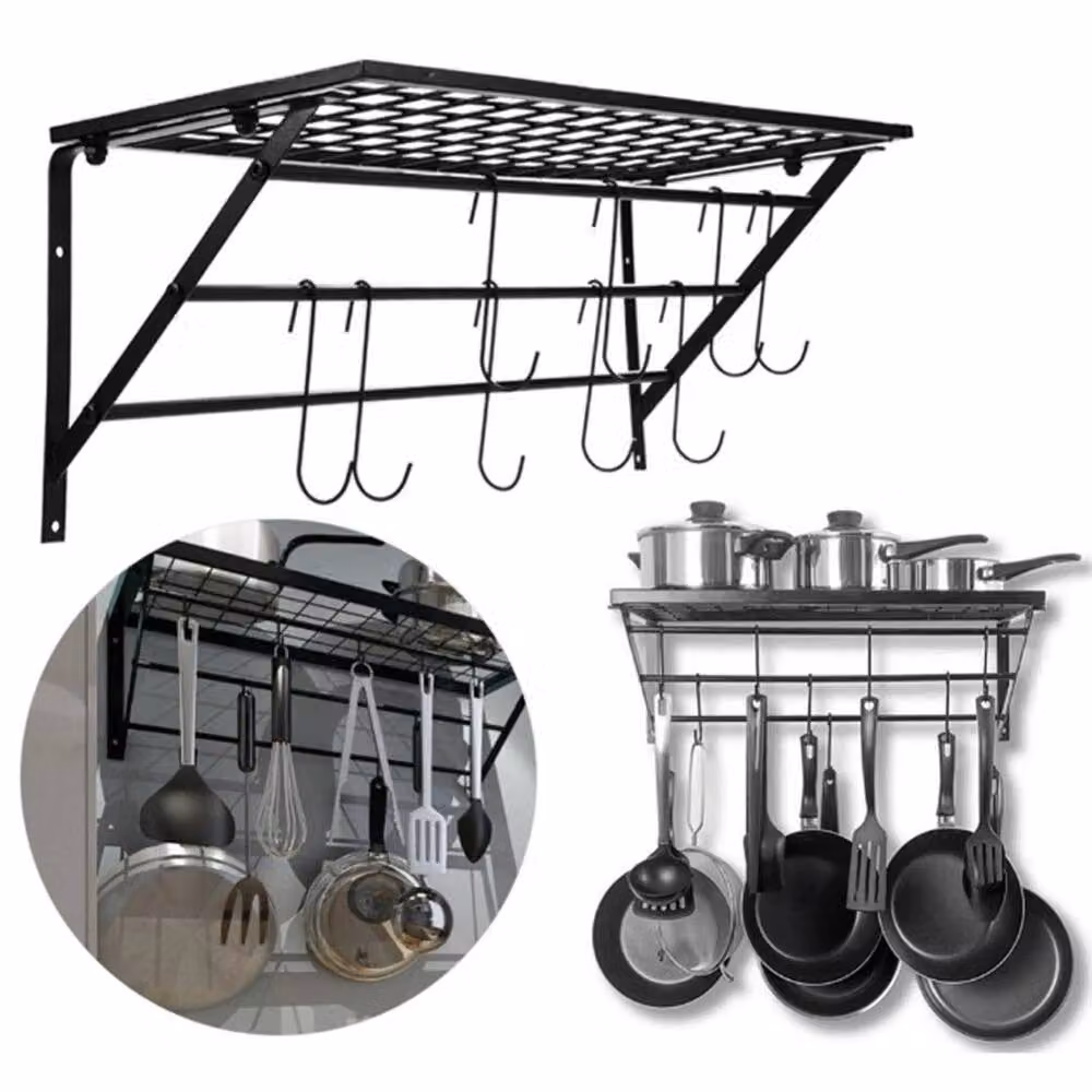 Kelvenix Wall Mounted Metal Kitchen Pan and Pot Rack in Black, Width: 60 cm – 4