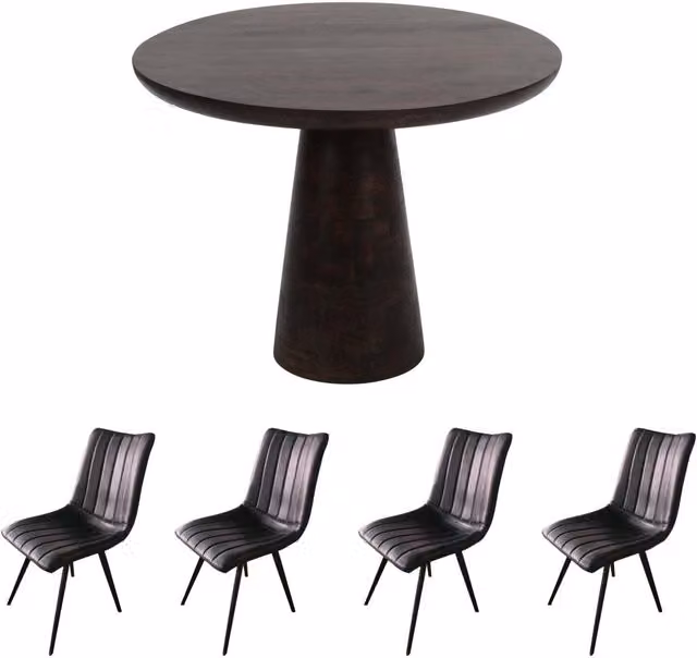 IH Design Modern Round Mango Wood Dining Table Set with 4 Chairs in Brown