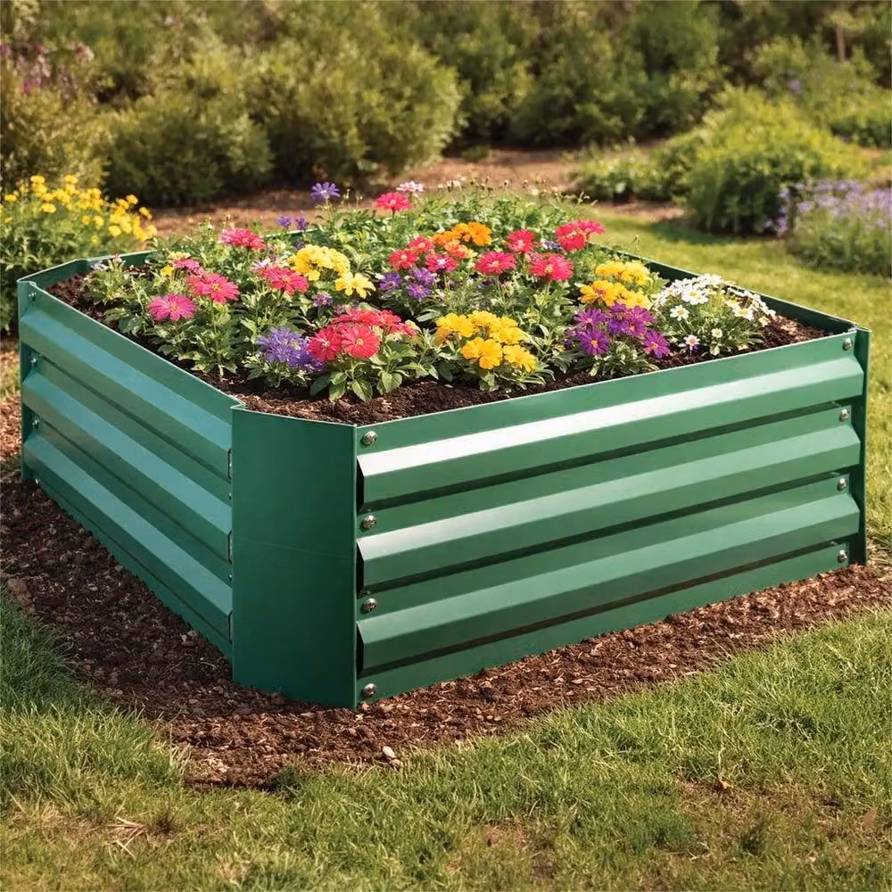 NESTLUNE Metal Raised Garden Bed Square Green Planter W/D/H: 61 x 61 x 30 cm – 3