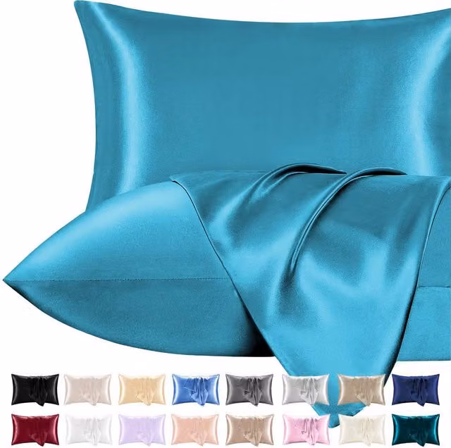 Pamposh Pack of 2 Ultra Soft Mako Satin Silk Pillow Cases in Petrol Teal – 1