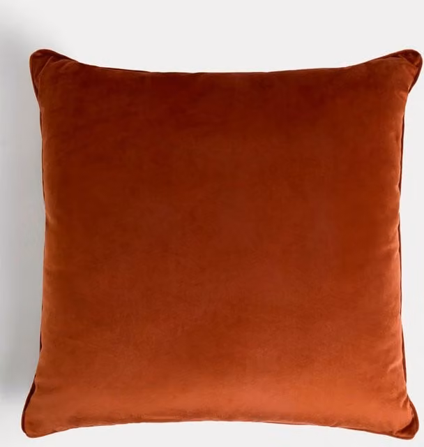 M&S Large Square Velvet Piped Cushion in Rust Mix