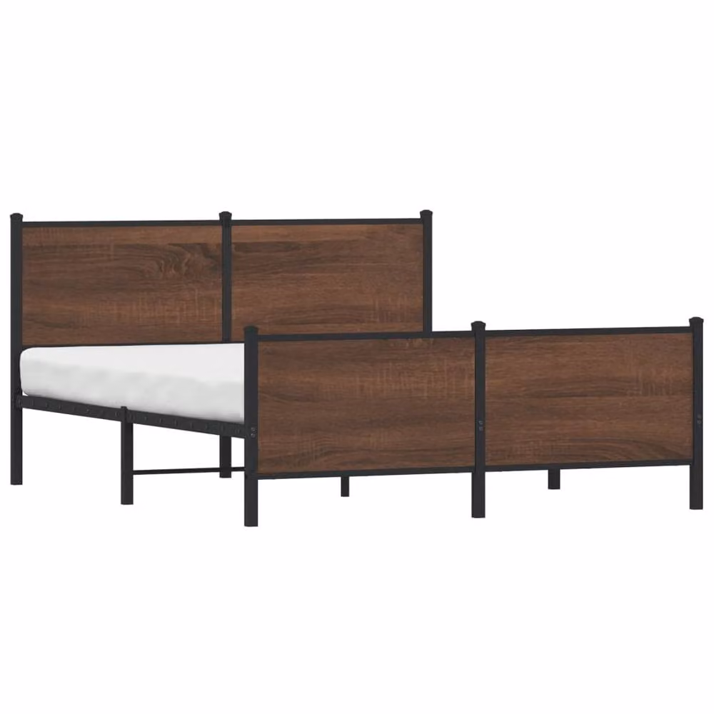 Berkfield Home Metal Bed Frame in Brown Oak, W: 140 cm, L: 200 cm – 3