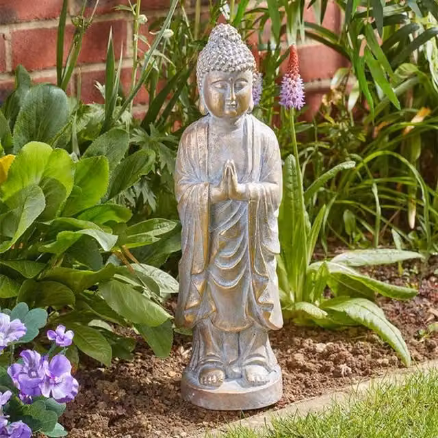 Garden Mile Grey Praying Buddha Oriental Garden Statue Ornament