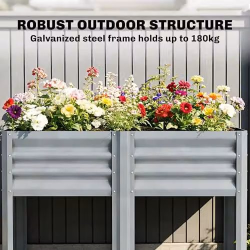 Outsunny Metal Raised Garden Bed with Storage Shelf in Grey, W/D/H: 120 x 55 x 80 cm – 4