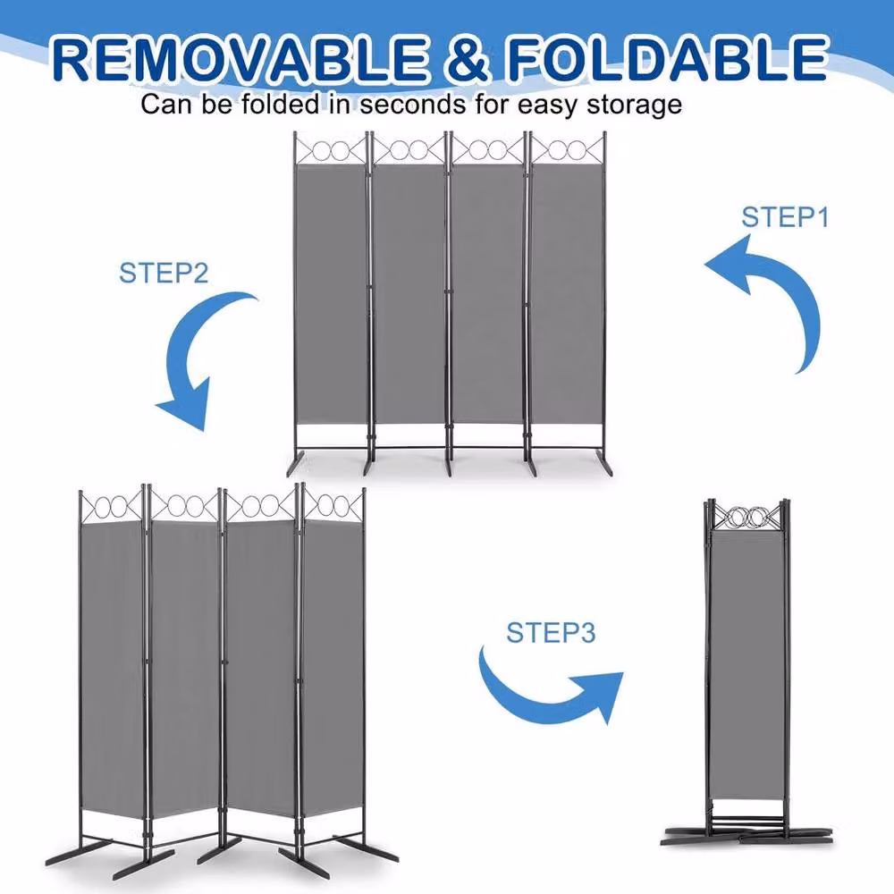 Kelvenix 4 Panel Folding Room Divider Freestanding in Grey – 3