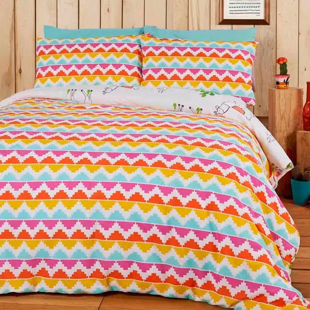 Rapport Home Happy Llamas Reversible Boho Animal Graphic Duvet Cover, Multicolour/White, 180 x 200 cm