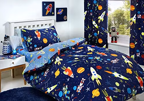 Bedlam Supersonic Glow In The Dark Space Rocket Duvet Cover and Pillowcase Set, Blue, W: 135 cm, H: 200 cm, Pillowcase: 90 x 200 cm – 5