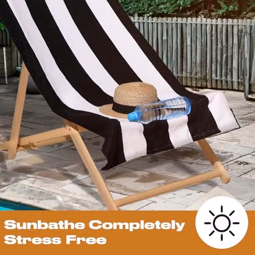 OHS Black and White Striped Microfibre Quick Dry Beach Towel, W/D/H: 71 x 152 cm – 6