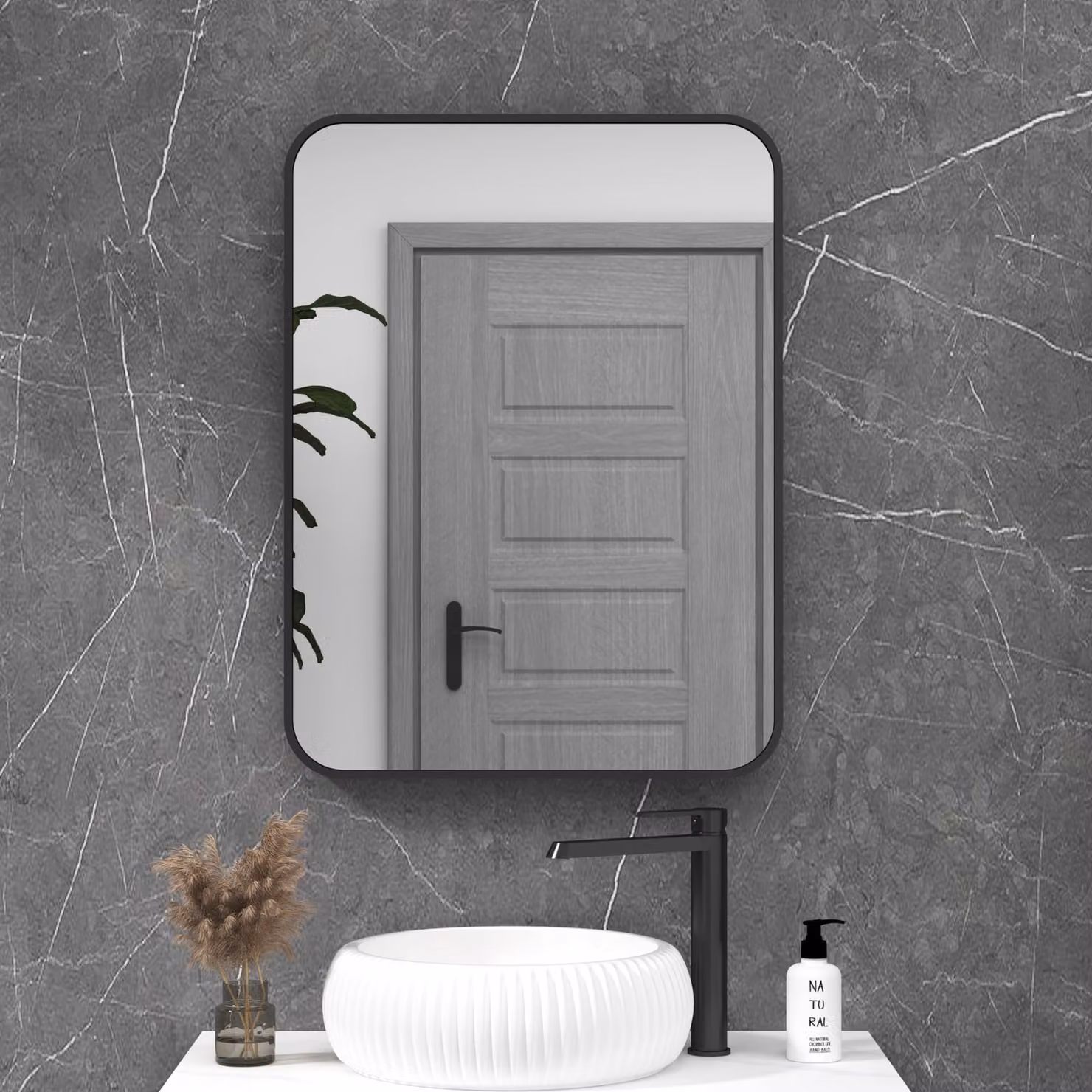 Royal Bathrooms Elmore Rectangular Minimalist Wall Mirror with Matt Black Metal Frame