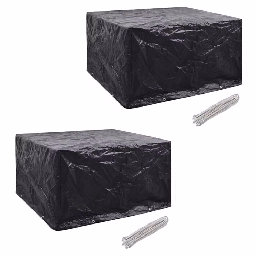 Berkfield Home Water Repellent Poly Rattan Garden Furniture Covers for 6 People, 2 Pack, Black, W: 172 cm, D: 113 cm – 2