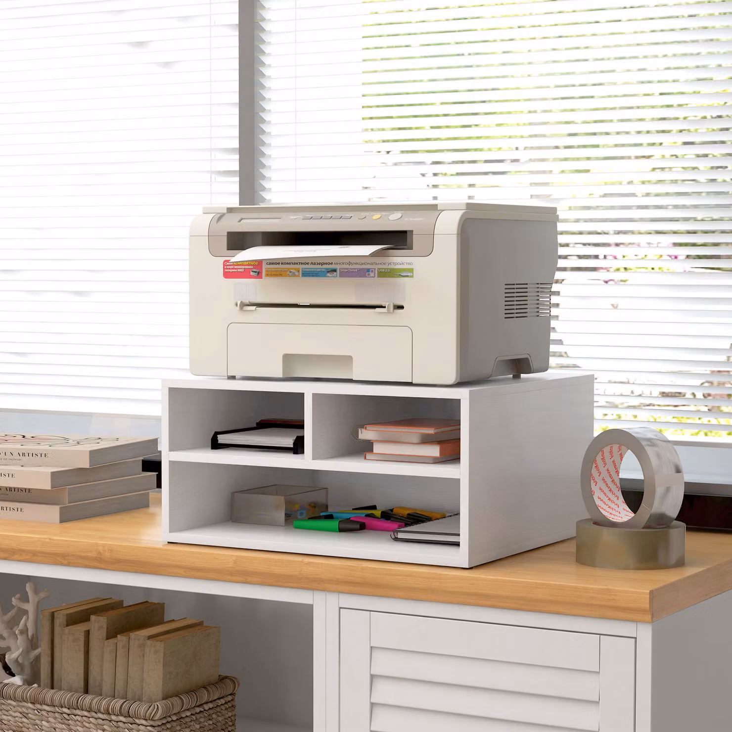 HOMCOM Three-Compartment Printer Storage Cabinet in White – 4