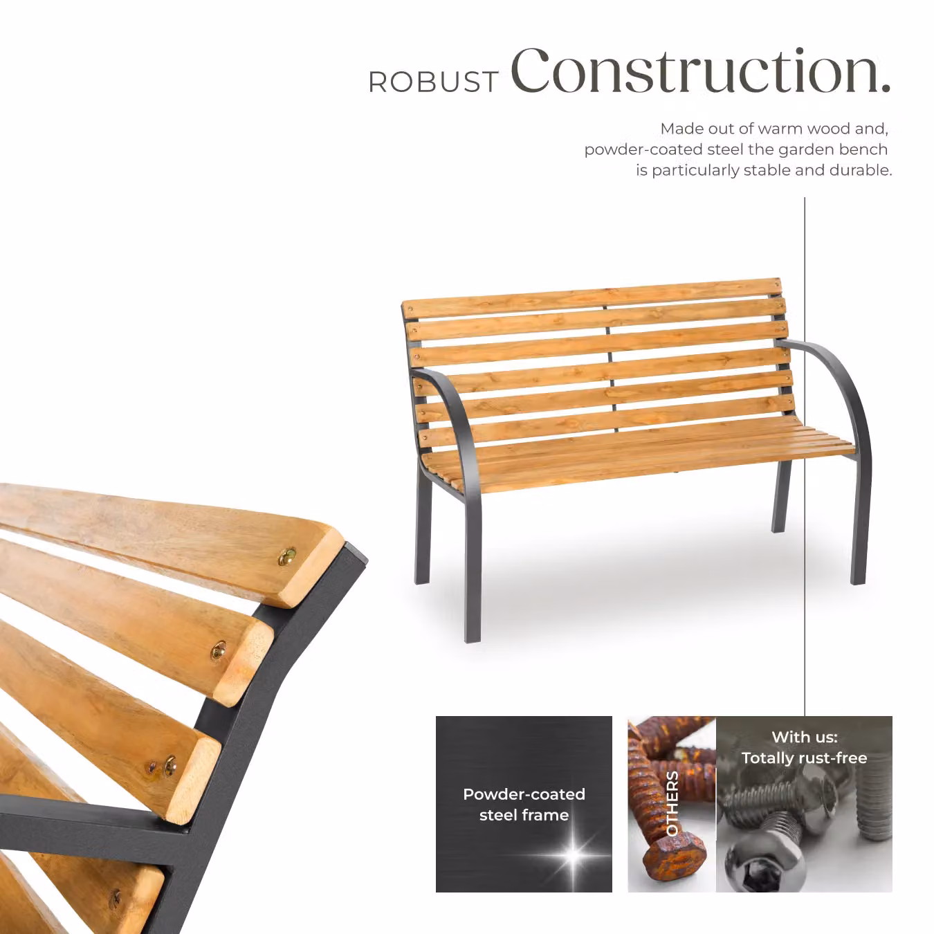 tectake Michaela 2 Seater Garden Bench in Brown with Wood and Lacquered Steel – 4