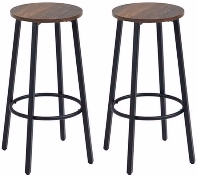 NESTLUNE Industrial Counter Height Bar Stools Set of 2 in Black and Brown Wood – 1
