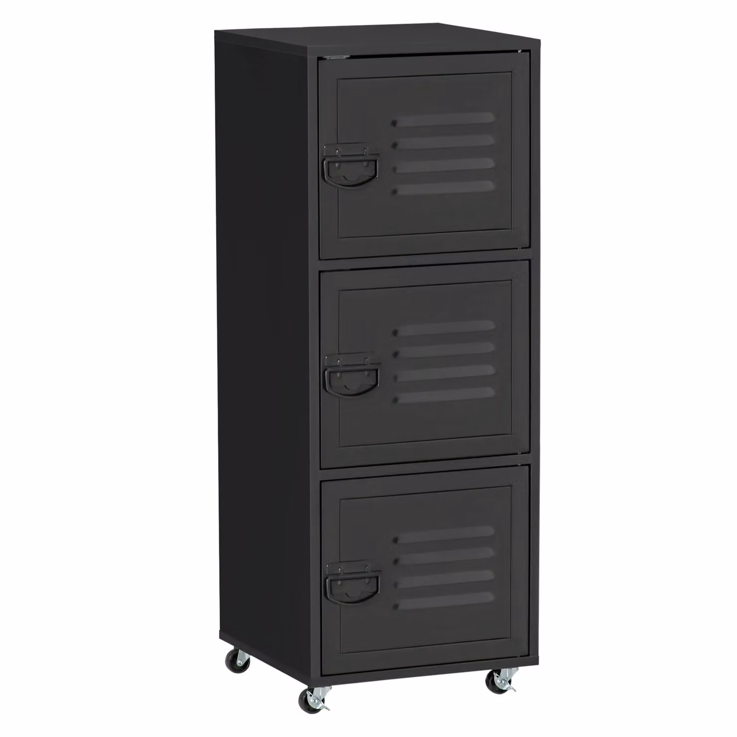 HOMCOM 3-Tier Rolling Metal Mobile File Cabinet with Lock and Castors in Matt Black – 2