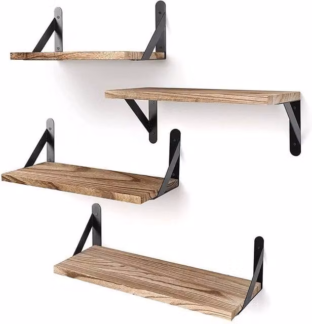 KORVIXA Set of 4 Wooden Wall-Mounted Floating Shelves in Sand Brown, Width: 100 cm