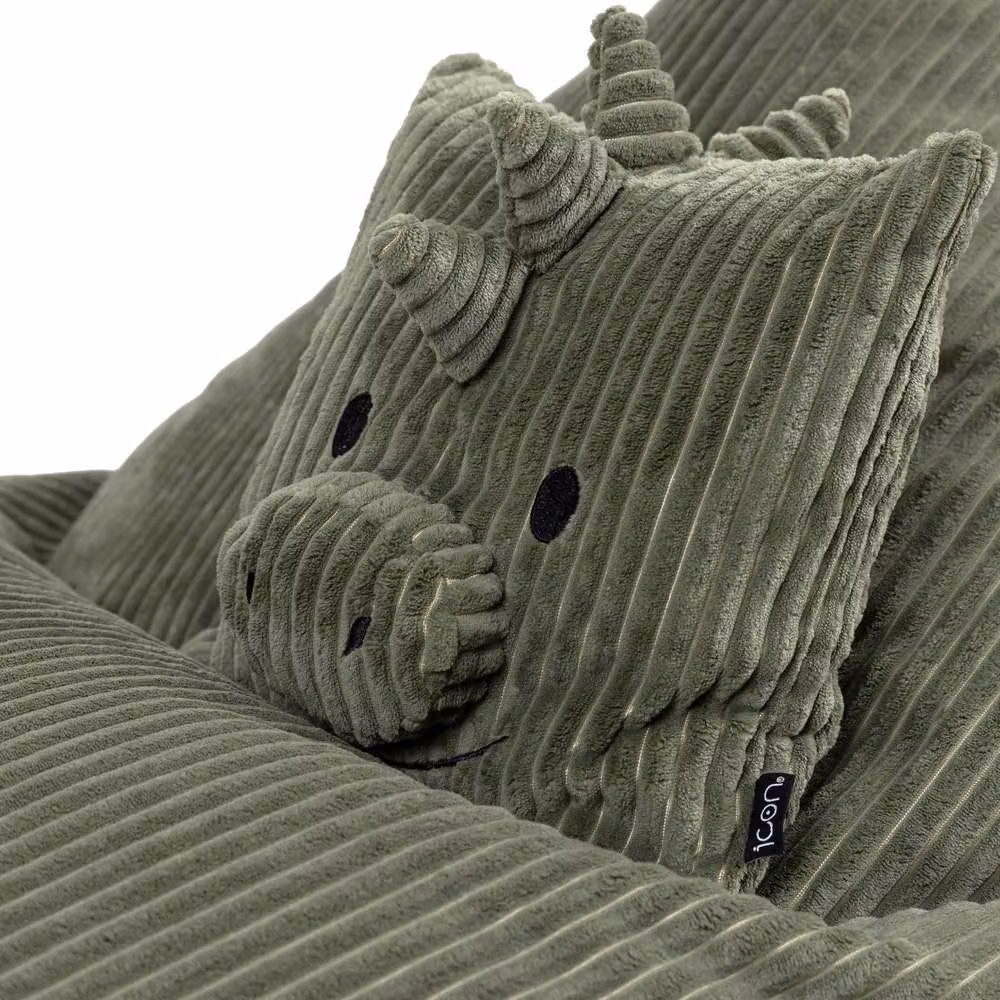 icon Kids Animal Print Bean Bag Lounger and Cushion Bundle in Green Corduroy – 2