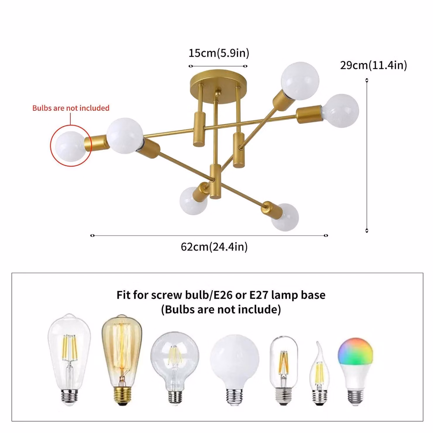 Garwarm Modern 6-Light Gold Metal Chandelier with Glass Pendant Lights – 2