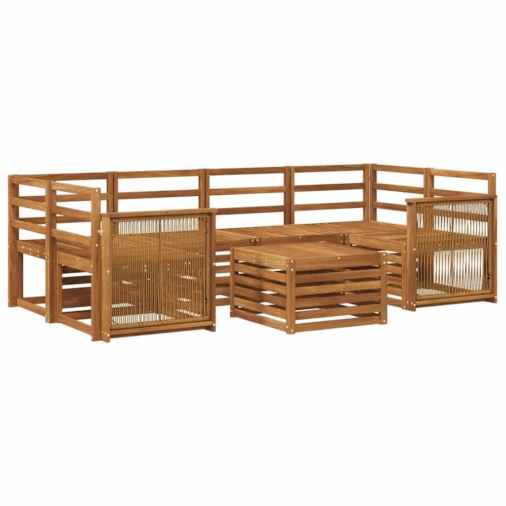 Berkfield Home 7 Piece L-Shape Outdoor Sofa Set in Brown Solid Acacia Wood – 2