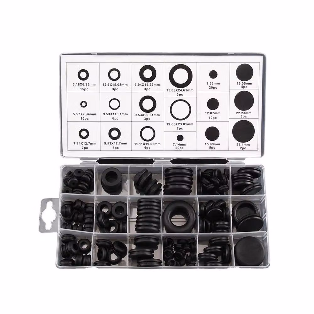 FLAVORA 200-Piece Assorted Black Rubber Blanking Grommets Open and Closed Plugs – 6