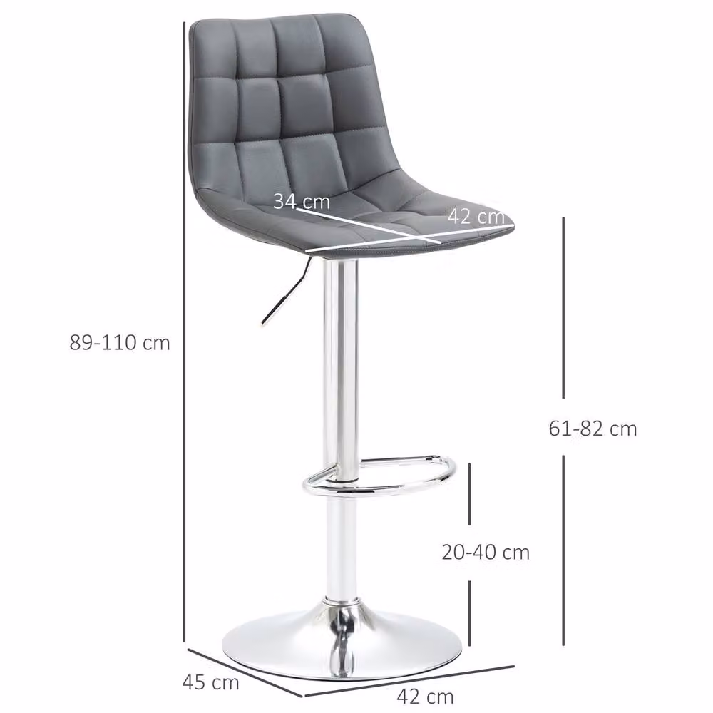 STILVORA Set of 2 Adjustable Height Swivel Bar Stools in Grey Synthetic Leather with Metal Base – 3