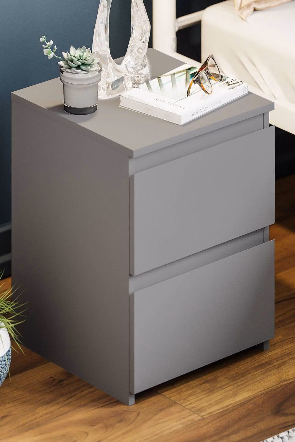 HD Designs Denver 2 Drawer Bedside Chest in Grey, W/D/H: 40.0 x 29.5 x 29.5 cm – 4