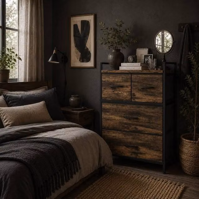 Wyld Haus Tolito 4 Drawer Storage Chest in Brown Fabric and Metal