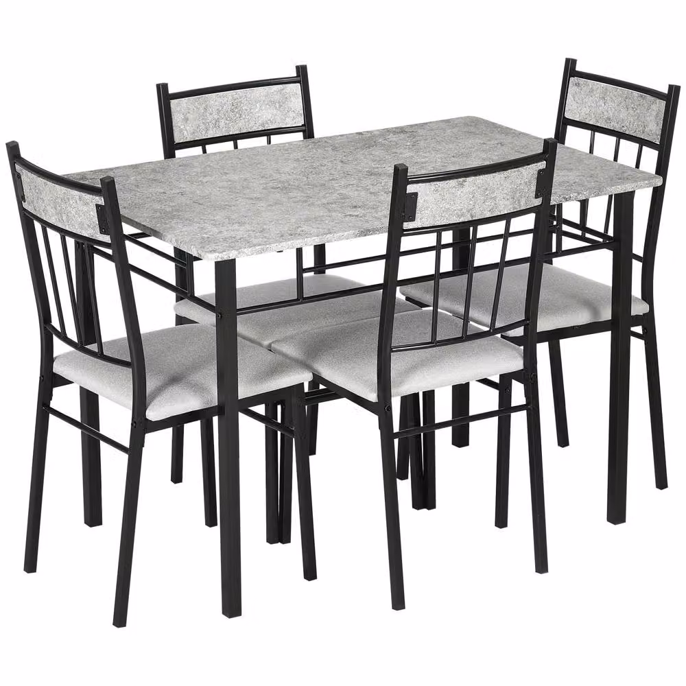 STILVORA Modern Rectangular Dining Table and Chairs Set with Metal and Wood Frame in Grey – 5
