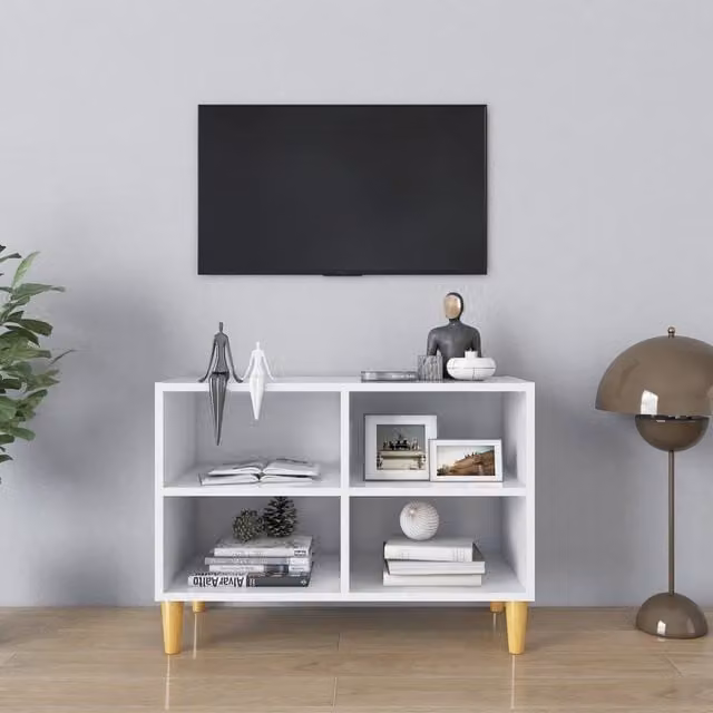 Berkfield Home Scandinavian Style White TV Cabinet with Solid Wood Legs W/D/H: 69.5 x 30 x 50 cm – 1