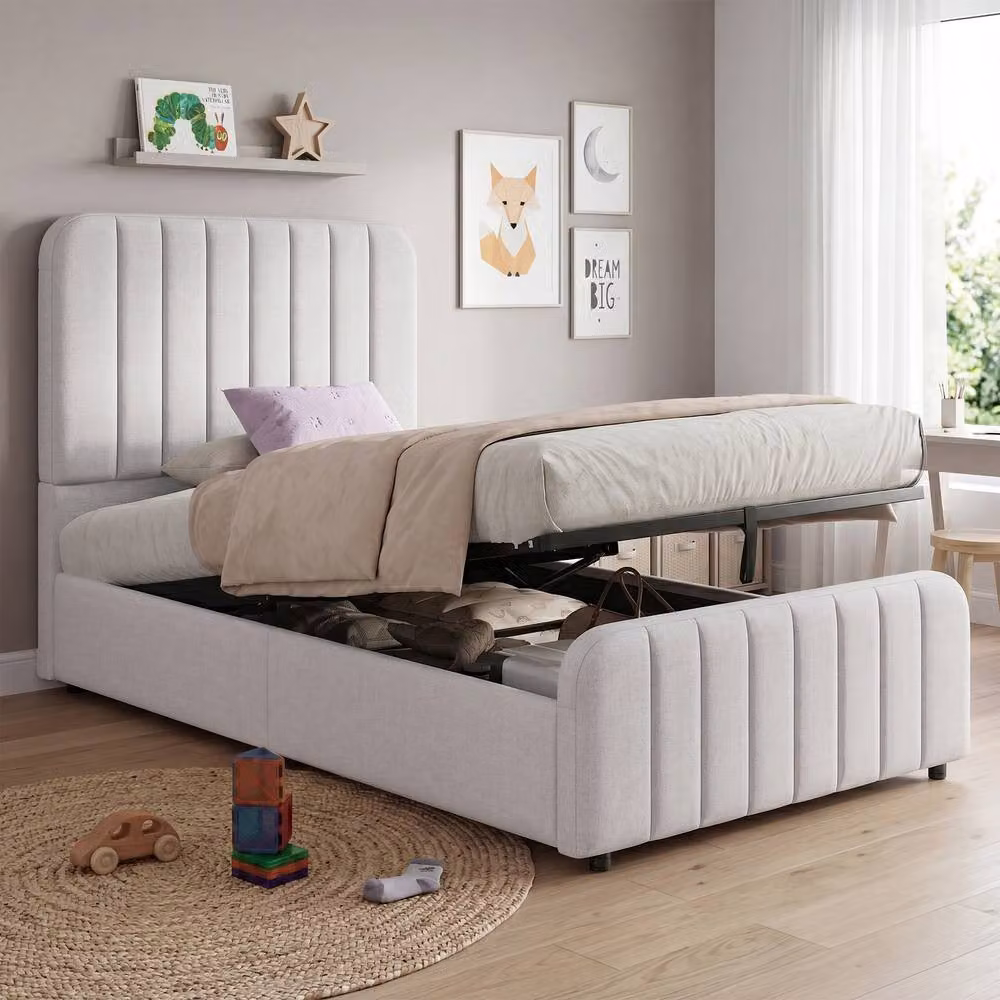 Matteo Modern Upholstered Single Ottoman Storage Bed Frame in Grey, W/D/H: 90 x 200 cm – 2