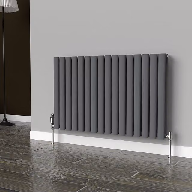 Lux Heat Oval Anthracite Grey Horizontal Double Radiator, W: 96.0 cm, H: 60.0 cm
