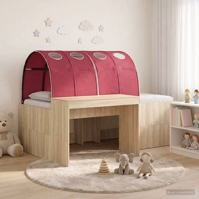 Berkfield Home 3-Piece Bed with Tunnel in Artisan Oak and Red Engineered Wood, Brown – 1