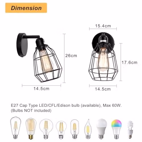 Harper Living Black Vintage Metal Caged Wall Lantern with E27 Cap – 4