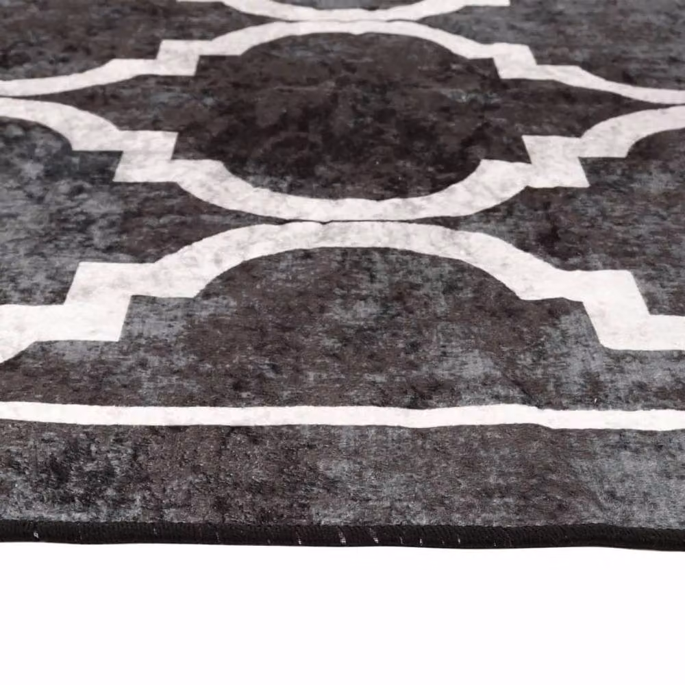 Berkfield Home Washable Round Anti Slip Rug in Black and White, Diameter: 80 cm – 4