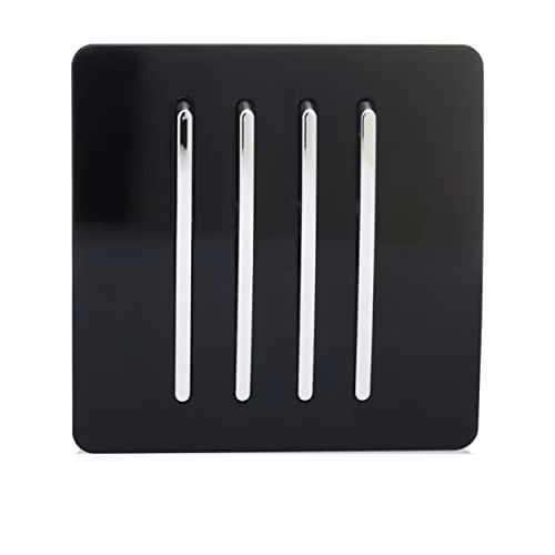 Trendi 4 Gang 2 Way Screwless Raised Front Plate Quad Electrical Wall Light Switch in Piano Black with Chrome Rocker – 2