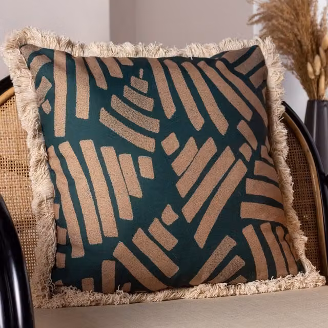 Paoletti Oromo Green Graphic Square Polyester Filled Cushion W/D/H: 45 x 45 x 45 cm