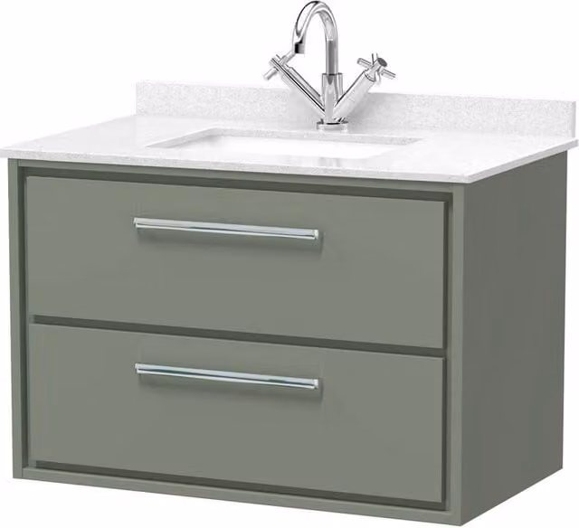 Balterley 800mm Wall Hung 2 Drawer Vanity with Marble Worktop Basin in Fern Green