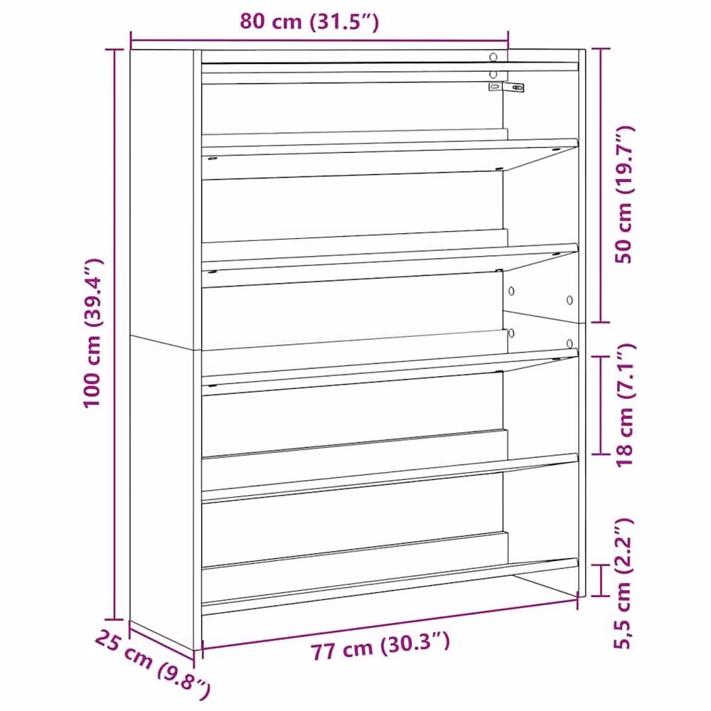 Berkfield Home Artisan Oak Shoe Rack in Brown, W/D/H: 80 x 25 x 100 cm – 5